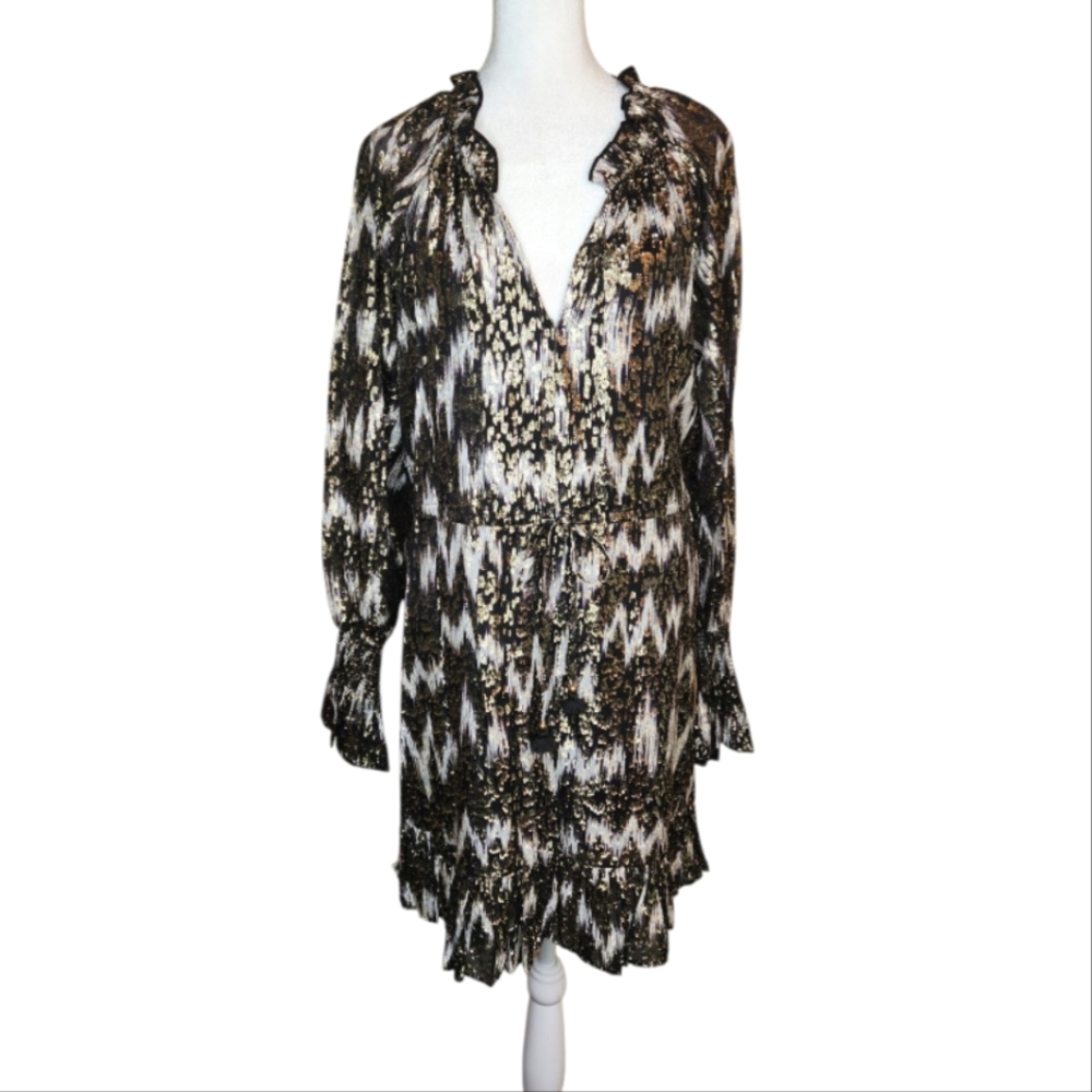 Figue Kaia Metallic Drawstring Waist Dress in Masiw Size Medium